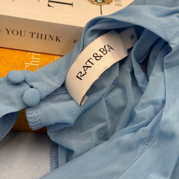 🆕 RAT & BOA 🧿 NWOT Freja Slinky Baby Blue Tie-Waist T-Shirt Mini Dress, Sz S - Picture 12 of 16